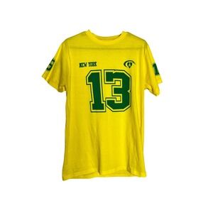 On Fire New York 13 Graphic T-Shirt Yellow Green Cotton Short Sleeve XL Mens